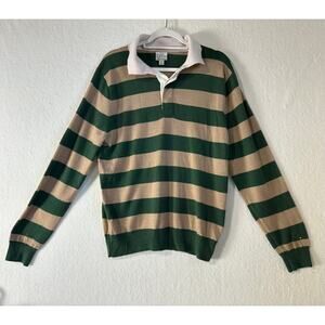 J.Crew Men's Rugged Merino Wool Rugby Sweatr Green, Tan SZ L
